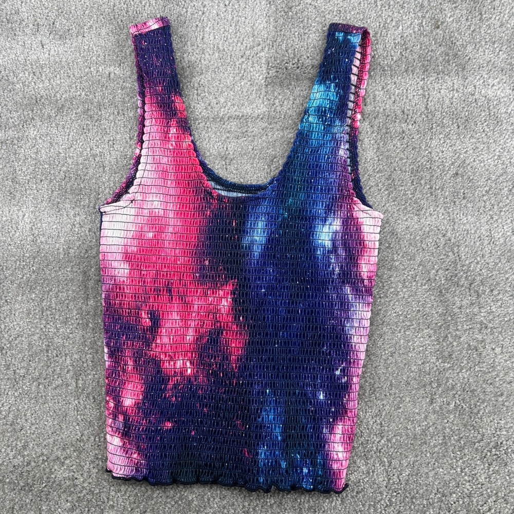 Hot Topic Galaxy Smocked Tank Top Womens‎ M Purple Pink Blue Space Celestial Y2K